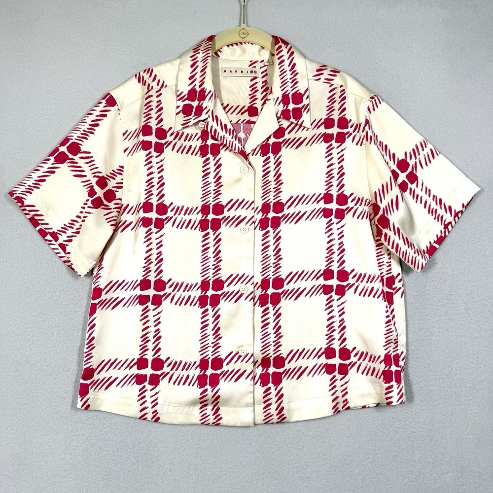 UNIQLO x Marni Top Womens XS Loop Collar Shirt Pink Cream‎ Loose Fit Boxy Collab
